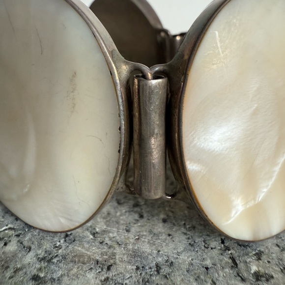Vintage Mother of Pearl and Sterling Panel Statement Bracelet - Picture 5 of 15